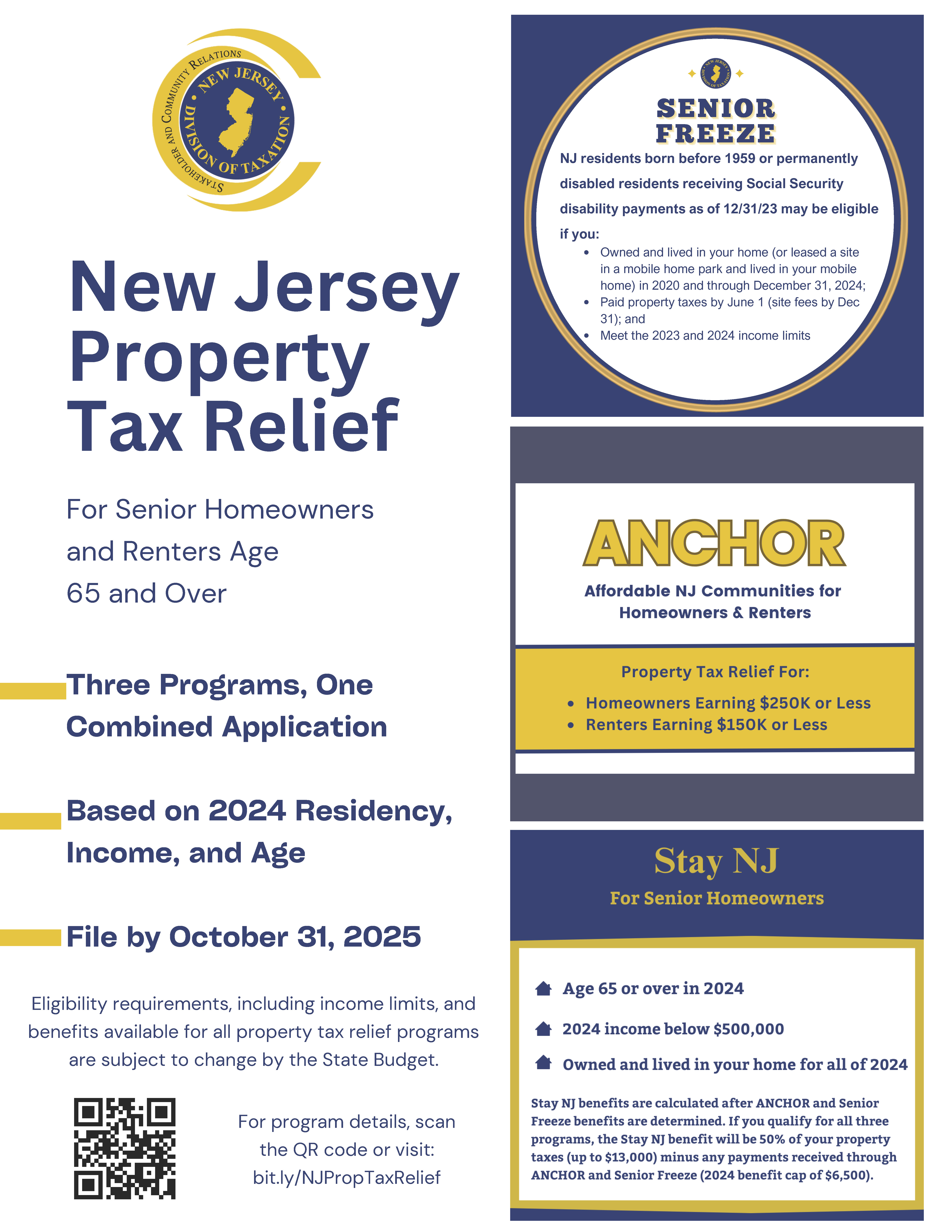 NJ Property Tax Relief Programs flyer. Click to open an OCR scanned PDF version of it.
