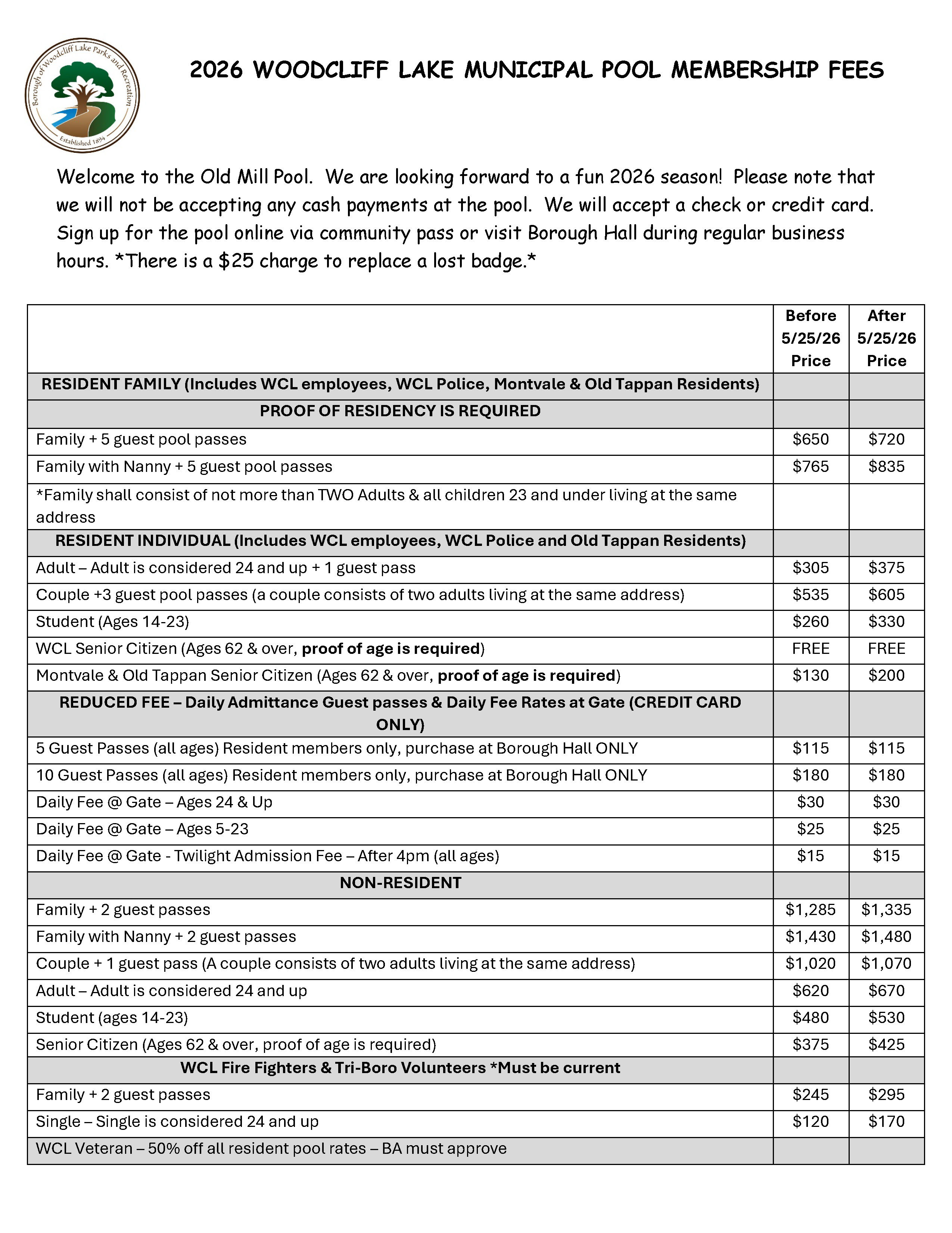 Old Mill Rates and Pool Fees. Click to open an OCR scanned PDF version of it.