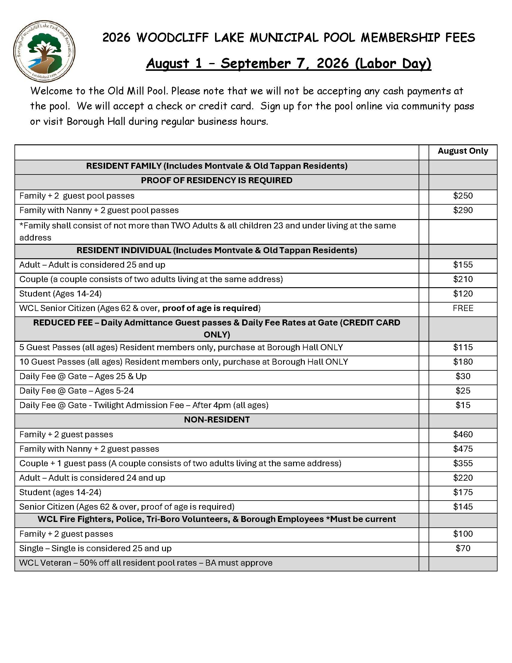 Old Mill Rates and Pool Fees. Click to open an OCR scanned PDF version of it.