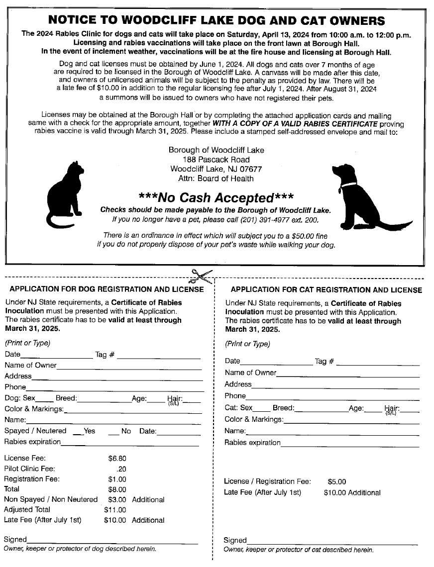 2024 Rabies Clinic Information and Pet Licensing Application