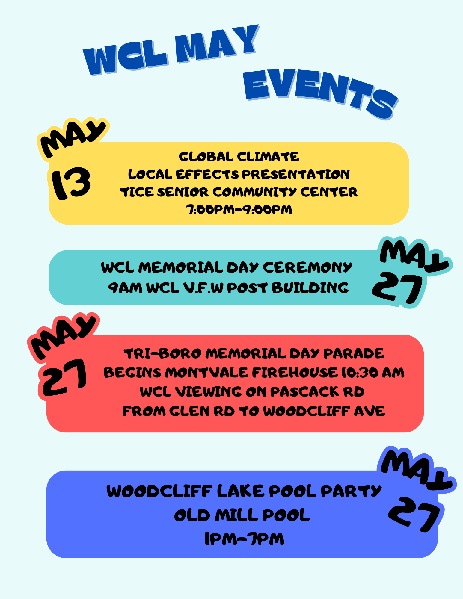 May Upcoming Events flyer