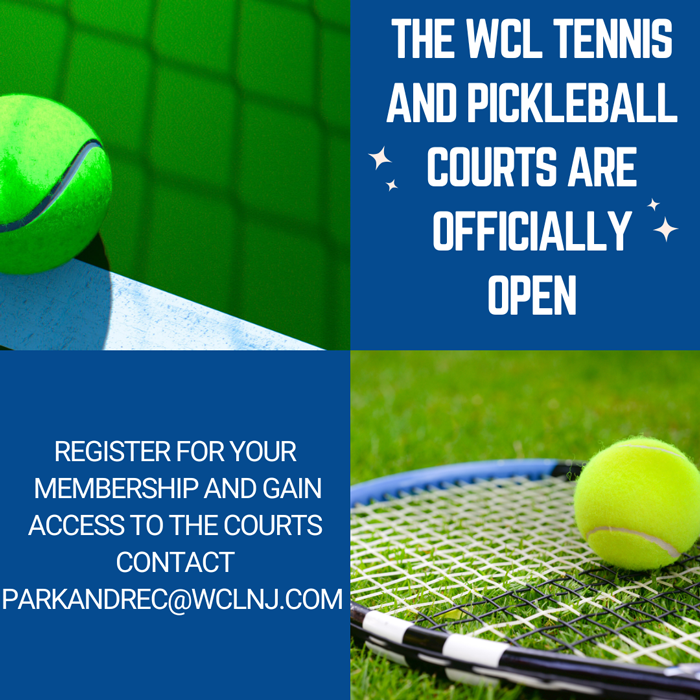 wcl tennis complex is officially open. Register for your membership and gain access to the courts contact parkandrec@wclnj.com