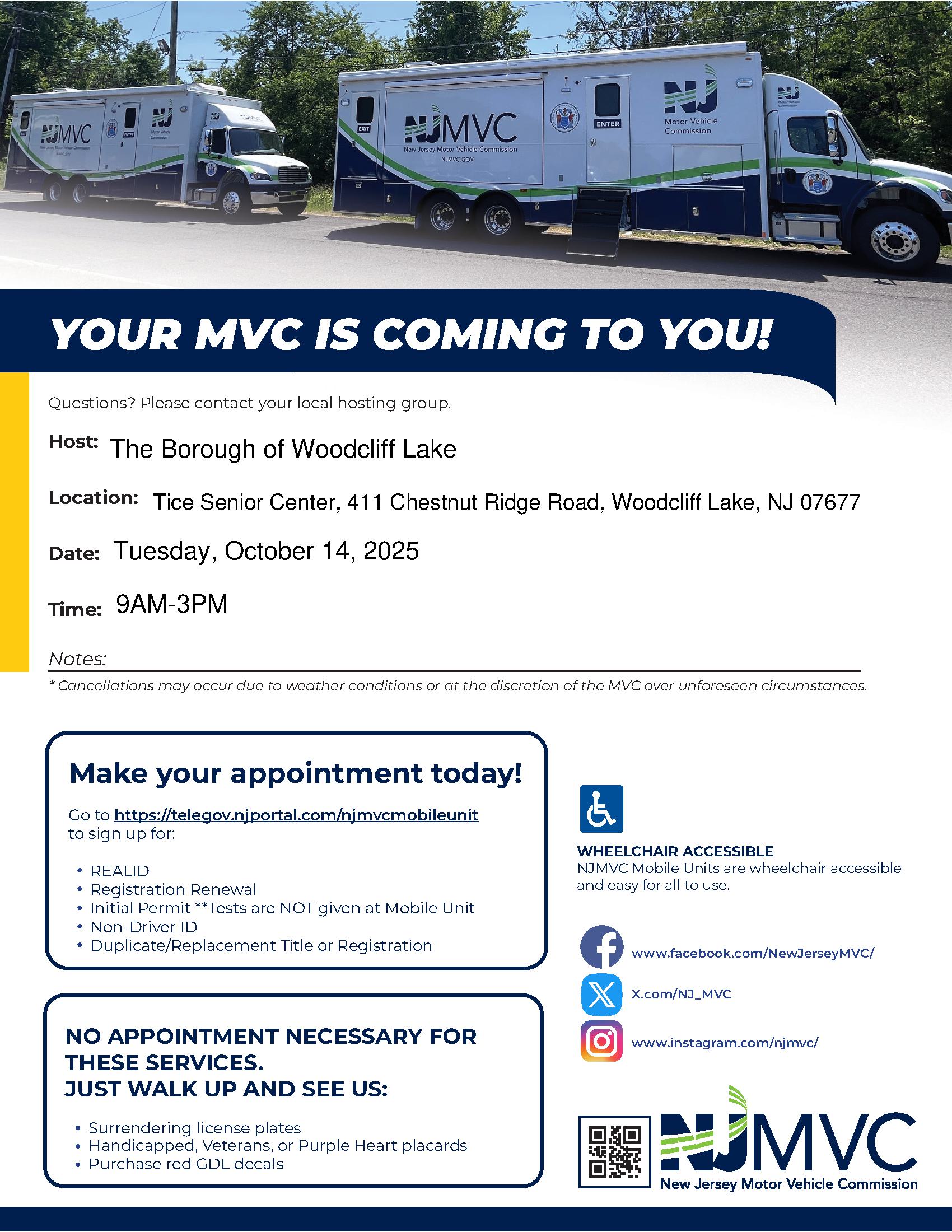 MVC Mobile Unit in Woodcliff Lake October 14. Click to open an OCR scanned PDF version of it.