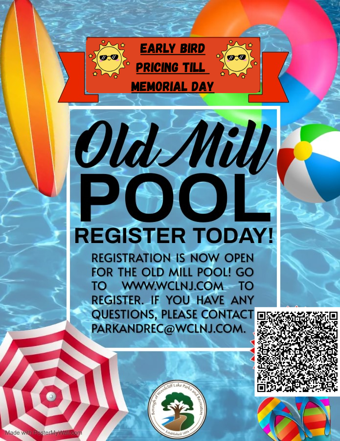 Old Mill Pool Early Bird Pricing till Memorial Day flyer.